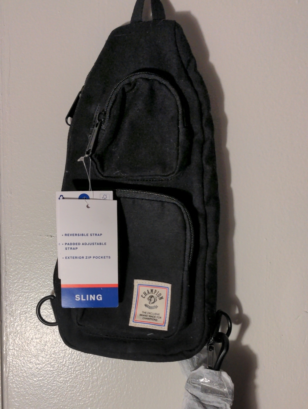 Champion Black Sling Crossbody Bag for Men
